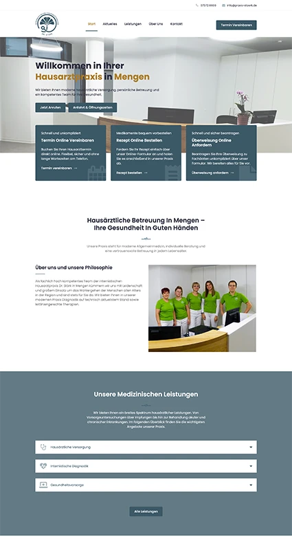 Moderne Website der Hausarztpraxis Störk in Mengen mit Online-Services